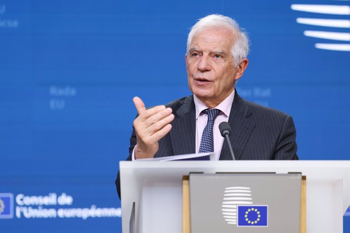 HANDOUT - 09 November 2024, Belgium, Brussels: EU Foreign Policy Chief Josep Borrell speaks during a press conference after the EU Foreign Affairs Council meeting on defence at Ethe U Council headquarters in Brussels. Photo: Frederic Garrido-Ramirez/EU Co