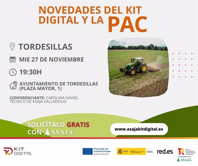 Tordesillas acogerá mañana una jornada sobre la PAC y el Kit Digital de Asaja Valladolid.