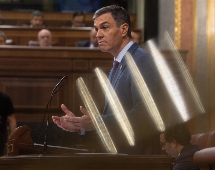 El presidente del Gobierno, Pedro Sánchez, en una sesión plenaria en el Congreso 