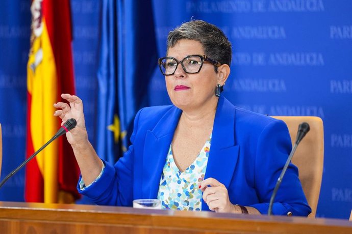 La presidenta del Grupo Mixto-Adelante Andalucía, Maribel Mora, este miércoles en rueda de prensa. 