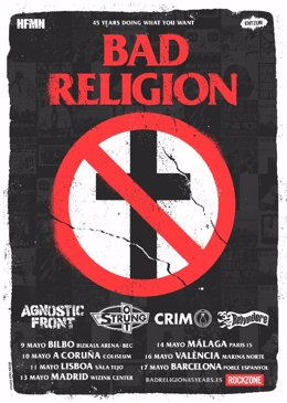 Cartel de los conciertos de Bad Religion en España en 2025