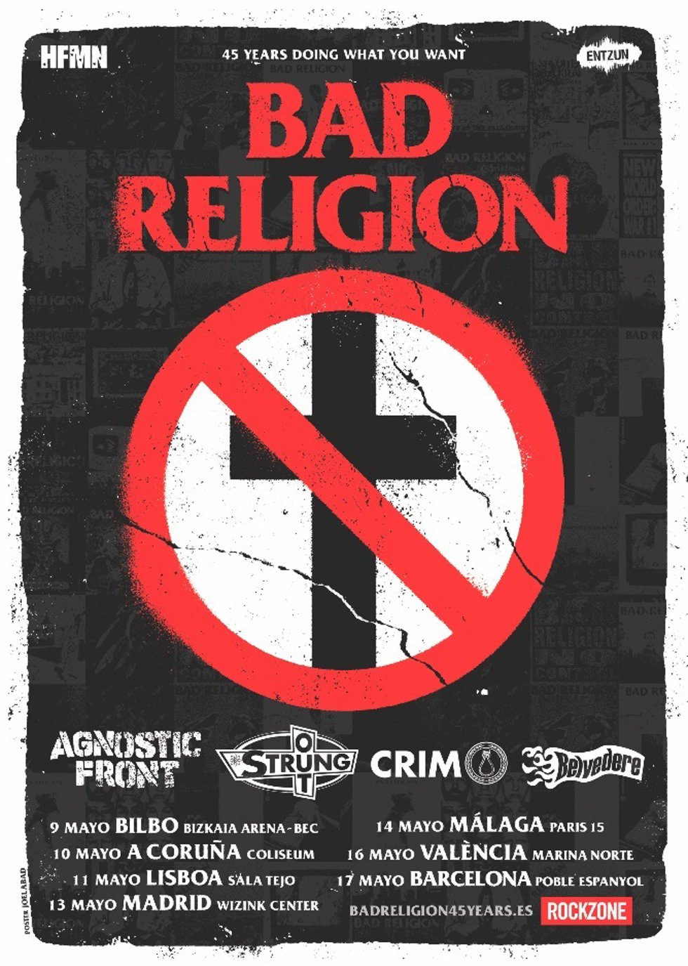 Cartel de los conciertos de Bad Religion en España en 2025