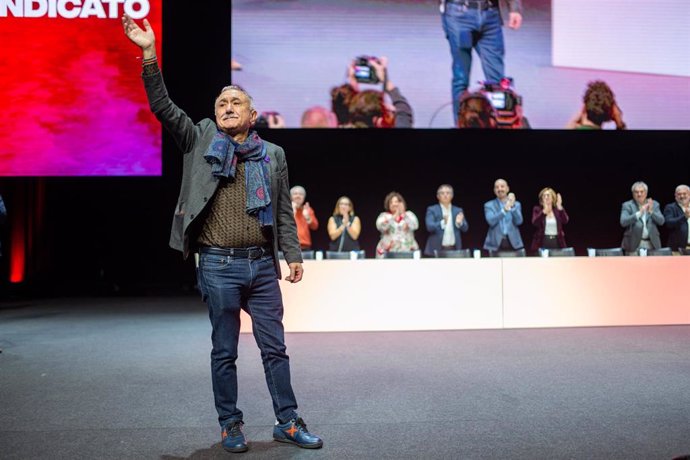 El secretario general de UGT, Pepe Álvarez, en la clausura del Congreso Confederal de UGT, donde ha sido reelegido.