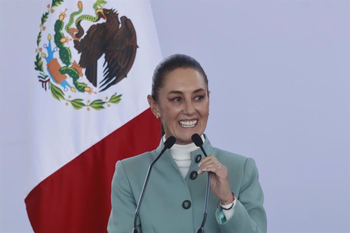 Claudia Sheinbaum Pardo, President of Mexico, speaks during  the National Agreement for the Human Right to Water and Sustainability, held at  the Ecological Park of Xochimilco. on November 25, 2024 in Mexico City, Mexico.