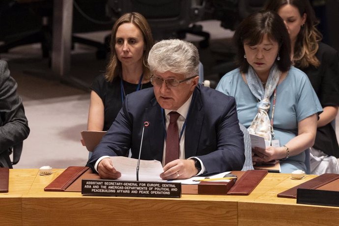 Archivo - August 28, 2024, New York, New York, United States: Assistant Secretary-General for Europe, Central Asia and Americas, Departments of Political and Peacebuilding Affairs and Peace Operations Miroslav Jenca speaks during SC meeting on maintenance