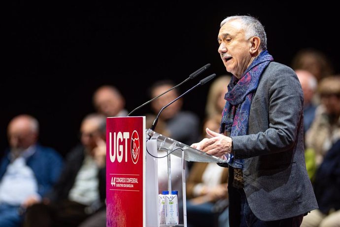 El secretario general de UGT, Pepe Álvarez, durante la clausura del Congreso Confederal de UGT, a 27 de noviembre de 2024, en Barcelona