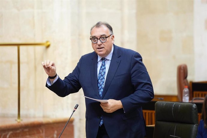 El consejero de Turismo y Andalucía Exterior de la Junta de Andalucía, Arturo Bernal, en el Pleno del Parlamento de Andalucía.