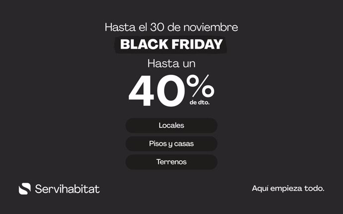 [Mass Mail] Comunicado: Servihabitat Se Suma Al Black Friday Con Descuentos De Hasta El 40% En Más De 3.800 Activos Inmobiliarios