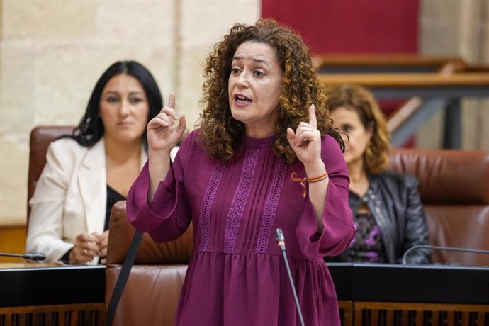 La portavoz del Grupo Por Andalucía, Inma Nieto, durante su intervención en la Sesión de Control al Gobierno.