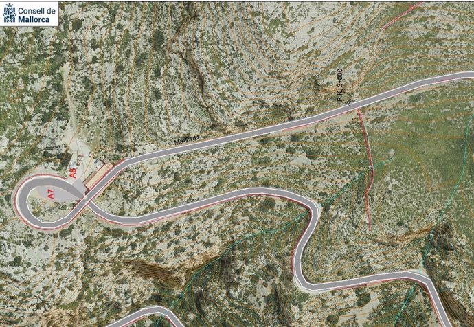 Plano de la carretera de sa Calobra en el 'Nuu de la Corbata' sobre la que se actuará el Consell.