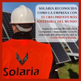 Solaria, reconocida como la empresa con el crecimiento más sostenible del mundo, según 'Time'