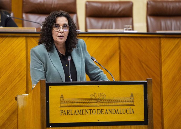 La diputada del PSOE-A Susana Rivas interviene en el Pleno del Parlamento andaluz.