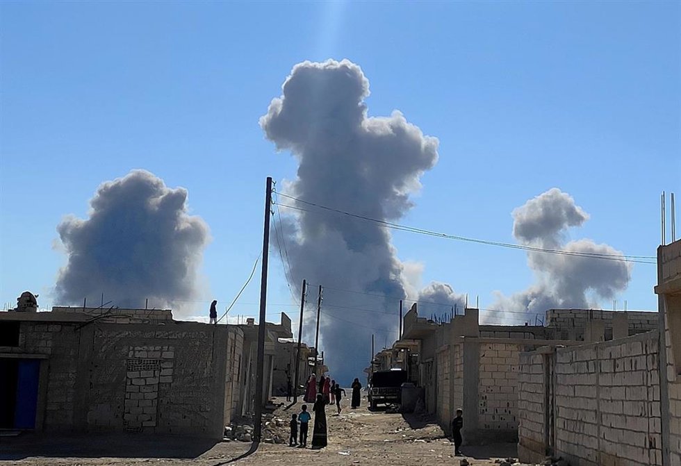 PALMYRA, Nov. 20, 2024 -- Smoke caused by an Israeli missile attack rises from the city of Palmyra, central Syria, Nov. 20, 2024. At least 36 people were killed and more than 50 others wounded by an Israeli missile attack that hit sites in and around t