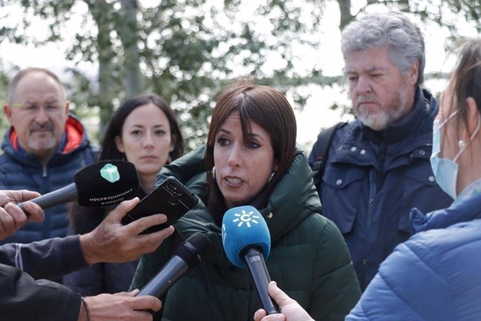 La coordinadora de Podemos Andalucía y diputada en el Congreso, Martina Velarde, con Juantxo Uralde (Alianza Verde) a su espalda.