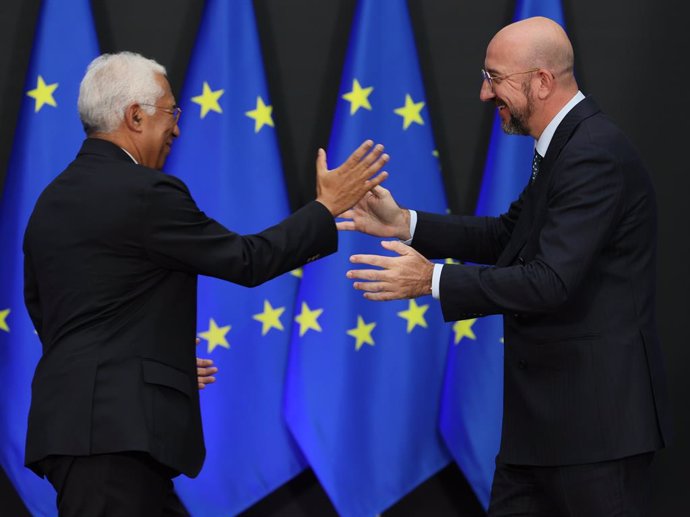 29 November 2024, Belgium, Brussels: New European Council President Antonio Costa and outgoing European Council President Charles Michel pictured during a ceremony for the handover of the position of Council President at the European Council in Brussels. 