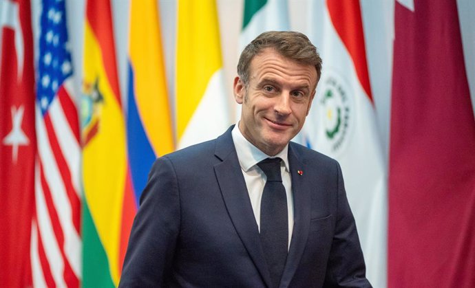 HANDOUT - 19 November 2024, Brazil, Rio de Janeiro: France's President Emmanuel Macron attends the 3rd working session of the G20 summit. Photo: Alex Ferro/G20/dpa - ATTENTION: editorial use only in connection with the latest coverage and only if the cred