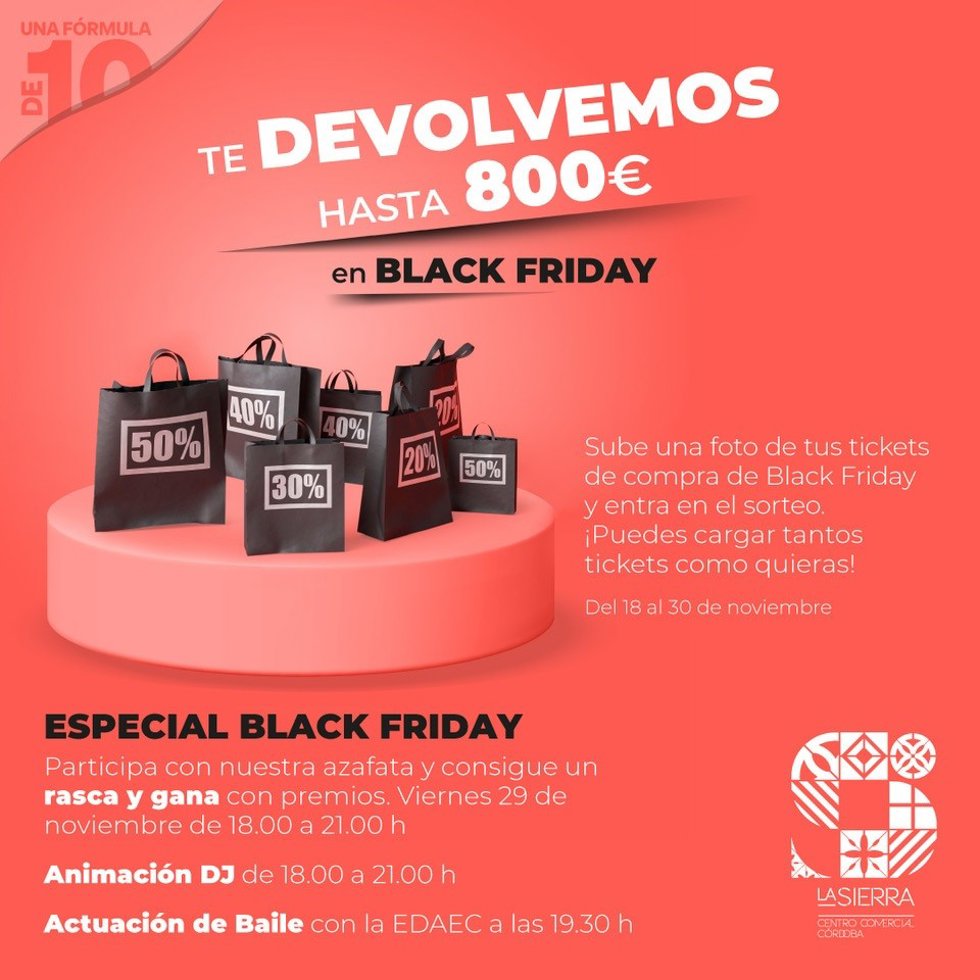 Cartel del centro comercial La Sierra en Córdoba, propiedad de Carmila y Carrefour Property, por el 'Black Friday'.
