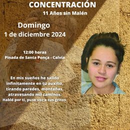 Cartel de la concentración por la desaparecida Malen Ortiz