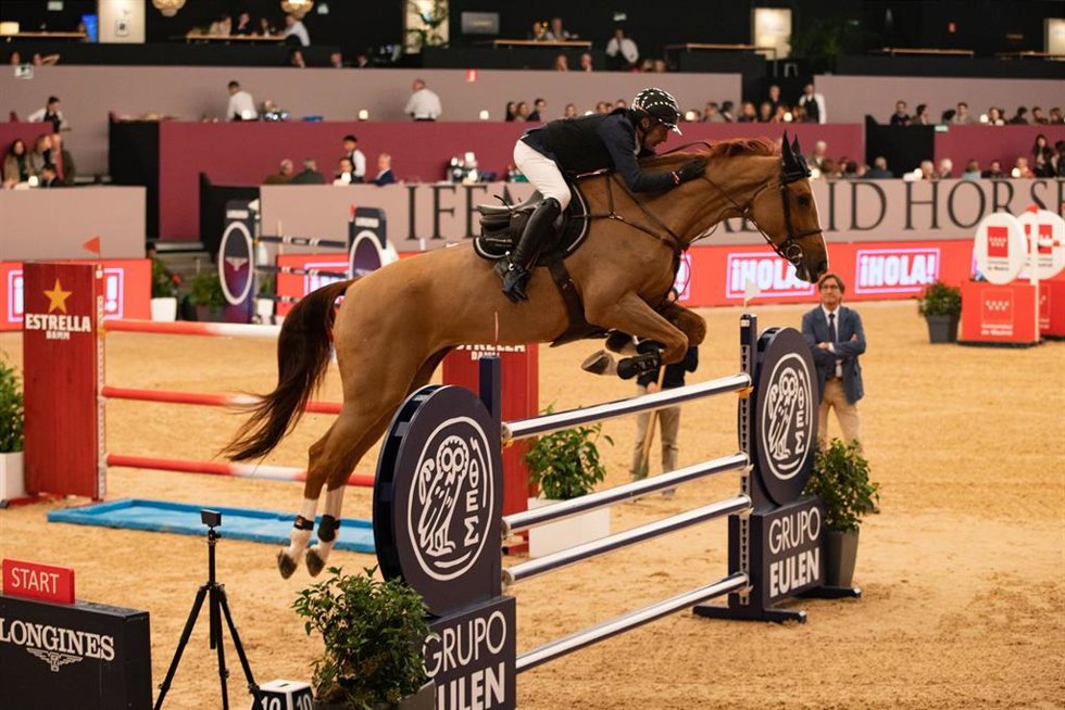Un jinete y su caballo durante la segunda jornada de Madrid Horse Week, en IFEMA, a 29 de noviembre de 2024, en Madrid (España).
