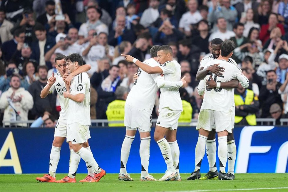 Kylian Mbappé celebra su gol en el Real Madrid-Getafe