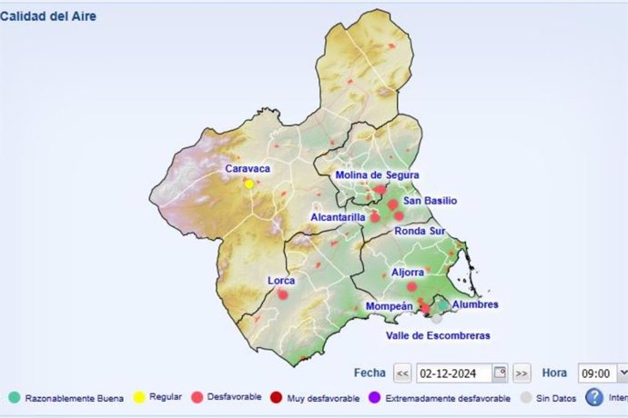 Mapa de las estaciones medidoras de calidad del aire en la Región