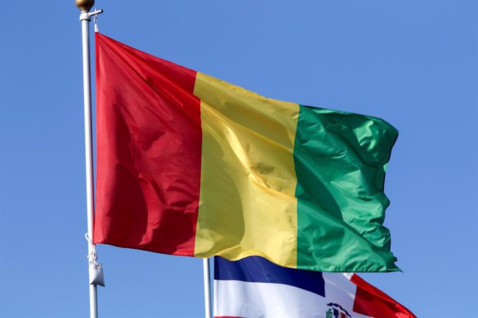 Archivo - June 9, 2024, Saint Petersburg, Russia: The flag of the Republic of Guinea seen in the gallery of flags of the participating countries in the framework of St. Petersburg International Economic Forum 2024