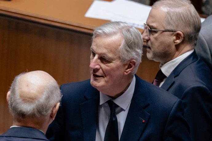 November 26, 2024, Paris, France, France: Session of Questions to the government at the French parliament - French Prime Minister Michel Barnier POLITIQUE, ASSEMBLEE NATIONALE, HEMICYCLE.