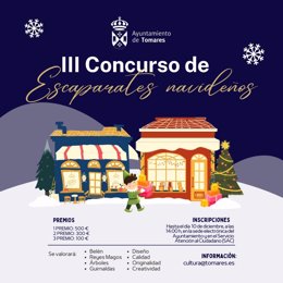 Cartel del tercer concurso de escaparates de Navidad para promocionar el comercio local.