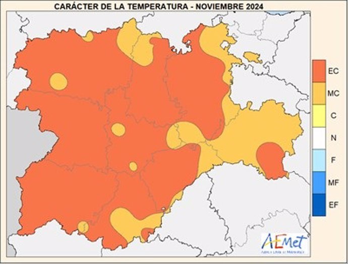 Mapa elaborado por la Aemet con el balance del mes de noviembre