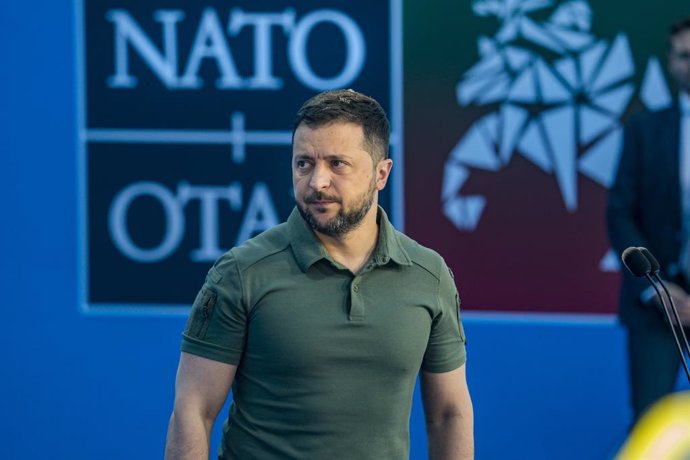 Archivo - July 12, 2023, Vilnius, Vilnius, Lithuania: Volodymyr Zelenskiy, President of Ukraine, attends media in the NATO Summit hosted in Vilnius, Lithuania.