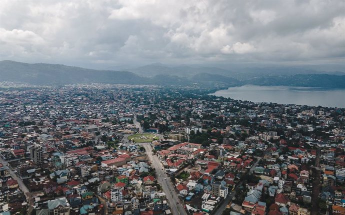 Archivo - GOMA, April 16, 2024  -- An aerial drone photo taken on April 14, 2024 shows a view of Goma, North Kivu province, Democratic Republic of the Congo.