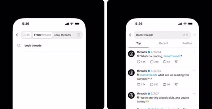 Interfaz de las nuevas herramientas de búsqueda de Threads