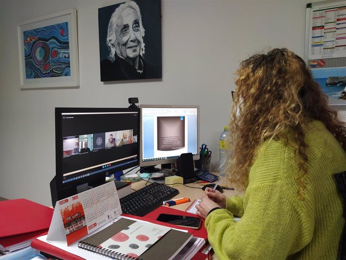 Archivo - La secretaria de Empleo de CC.OO en Cantabria, Laura Lombilla, participa de forma telemática de la Comisión Operativa de la Inspección de Trabajo (Archivo)