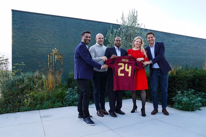 From left to right: Palwinder Chahal, Head of UK & Europe Sports, Orion Innovation; Peter Willems, CEO, RBFA; Satish Kumar, EVP - Head of Sales and Sports & Entertainment, Orion Innovation; Pascale Van Damme, President, RBFA; and Arnaud Lieutenant, Digita