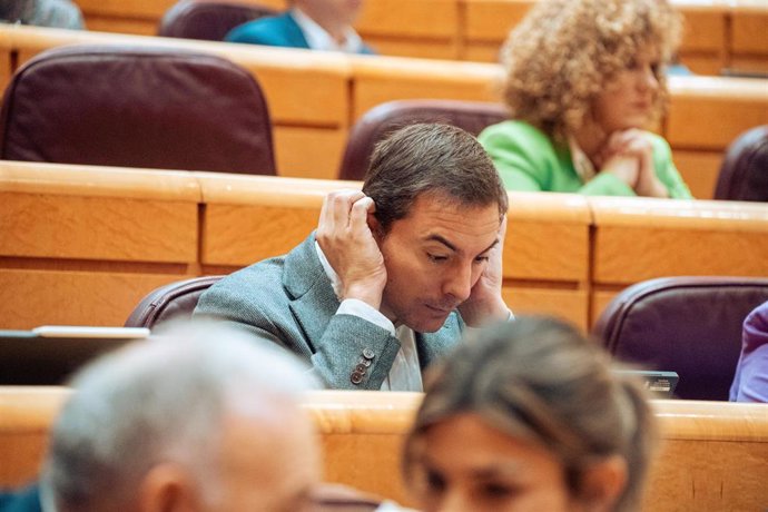 Archivo - El portavoz del PSOE en la Asamblea de Madrid, Juan Lobato, durante una sesión plenaria en el Senado, a 10 de abril de 2024, en Madrid (España). El Pleno del Senado de hoy ha aprobado una iniciativa impulsada por el PP en la que se plantea por p