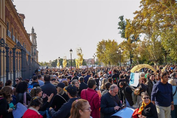 Manifestantes de Cermi Andalucía en Sevilla para "reclamar una solución a la grave situación que padecen su centros y servicios por la falta de una financiación justa".