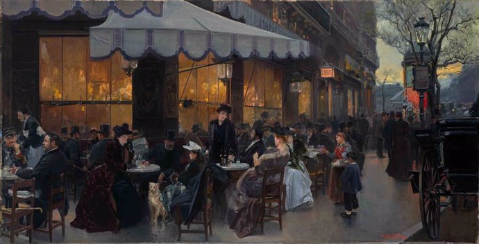 Boulevard de París. Madrid, 1890. Óleo sobre lienzo, 80 x 160 cm. Colección particular