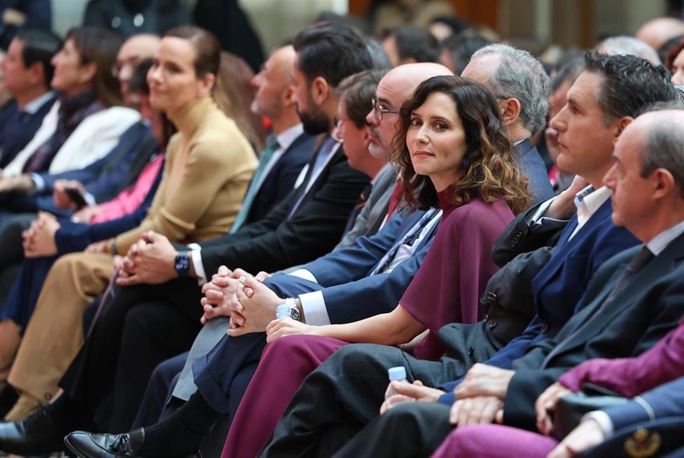 La presidenta de la Comunidad de Madrid, Isabel Díaz Ayuso, durante el acto conmemorativo de celebración del 46 aniversario de la Constitución Española en la Real Casa de Correos, a 3 de diciembre