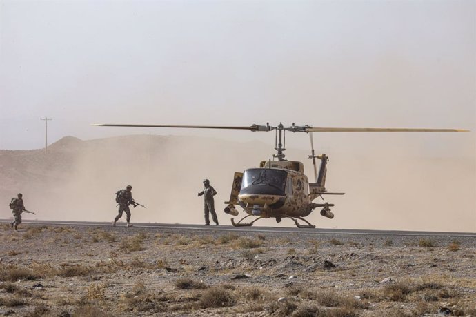 December 3, 2024, Northeastern, Iran: Combat helicopters are pictured as the Iranian Army Ground Force has initiated a two-day military drill along the northeastern borders, targeting the eradication of terrorist groups in the region. The "Intense Armed S