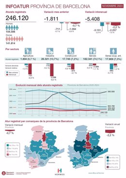 Indicadores del paro en la provincia de Barcelona en noviembre de 2024