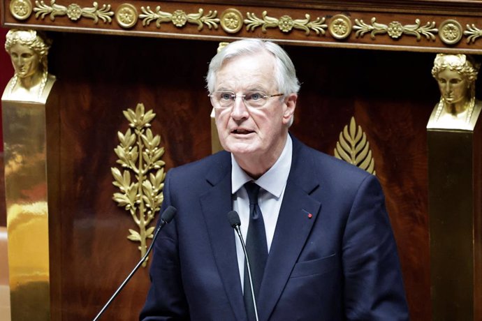 02 December 2024, France, Paris: French Prime Minister Michel Barnier delivers a speech during the voting session on the draft of the Social Security bill 2025 at the National Assembly, the French Parliament's lower house. Photo: Stephane De Sakutin/AFP/d