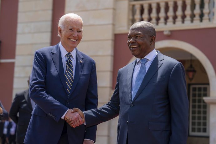 December 3, 2024, Luanda, Luanda Province, Angola: U.S. President Joe Biden, left, is greeted by Angola President Joao Lourenco, right, during arrival ceremonies at the Presidential Palace, December 3, 2024, in Luanda, Angola.