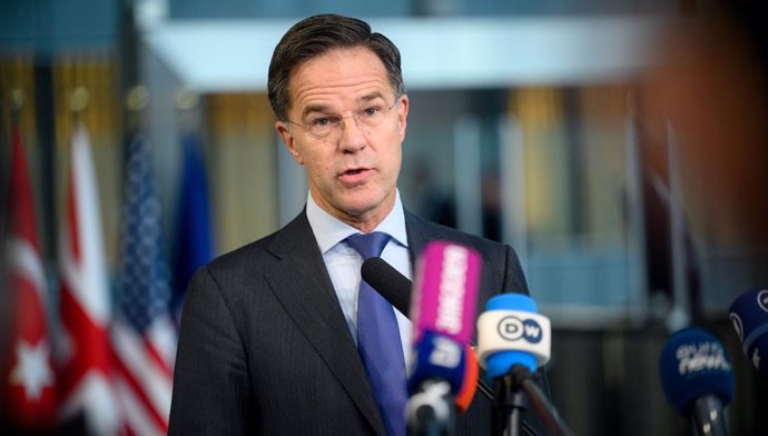 HANDOUT - 04 December 2024, Belgium, Brussels: North Atlantic Treaty Organization (NATO) Secretary General Mark Rutte speaks to the media ahead of the second day of the meetings of NATO Ministers of Foreign Affairs in Brussels. Photo: -/NATO/dpa - ATTENTI