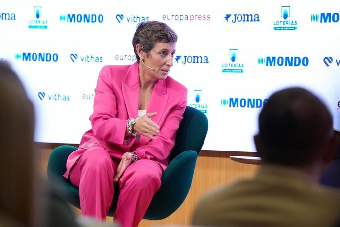 Elisa Aguilar, presidenta de la FEB, durante los Desayunos Deportivos de Europa Press