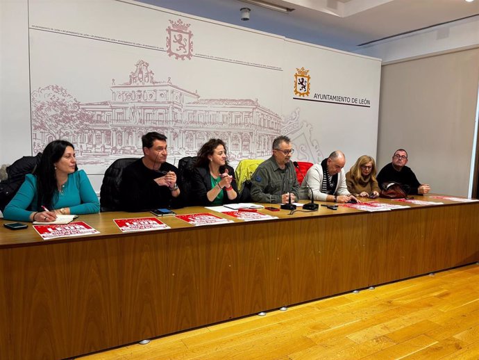 Representantes sindicales de León en la rueda de prensa celebrada este miércoles