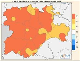 Mapa elaborado por la Aemet con el balance del mes de noviembre