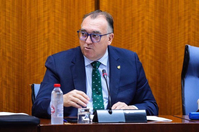 El consejero de Turismo y Andalucía Exterior, Arturo Bernal, en la comisión parlamentaria.