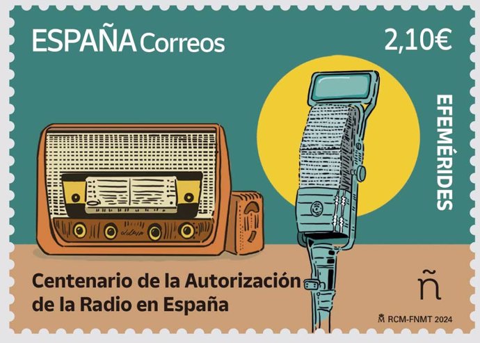 Correos y la Fábrica Nacional de Moneda y Timbre (FNMT) han presentado este jueves un sello y una moneda que conmemoran el centenario de la primera emisión autorizada de la radio en España