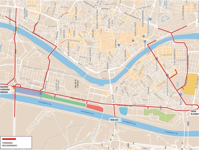 Mapa de aparcamientos e itinerarios por la Magna