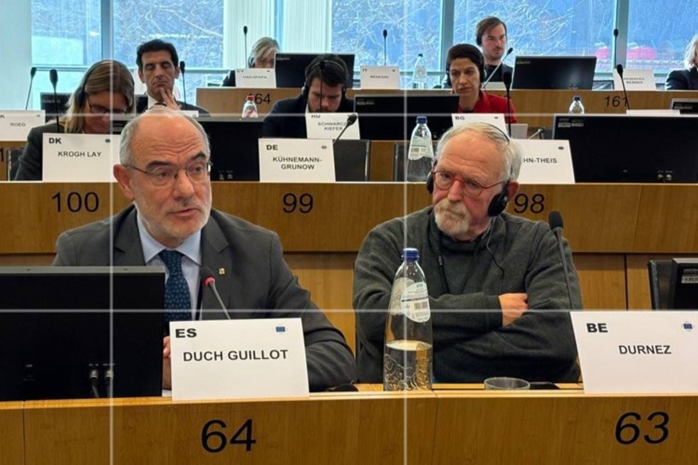 El conseller de Unión Europea y Acción Exterior de la Generalitat, Jaume Duch, en su intervención en el Comité Europeo de las Regiones